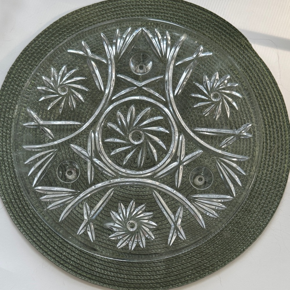 Decorative Vintage Badash  glass Plate with Floral Design, heavy lead Crystal